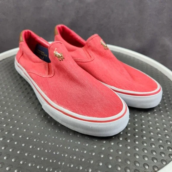 Polo Ralph Lauren Thompson Sneakers Mens Size 9D Red Canvas Slip On Casual NEW